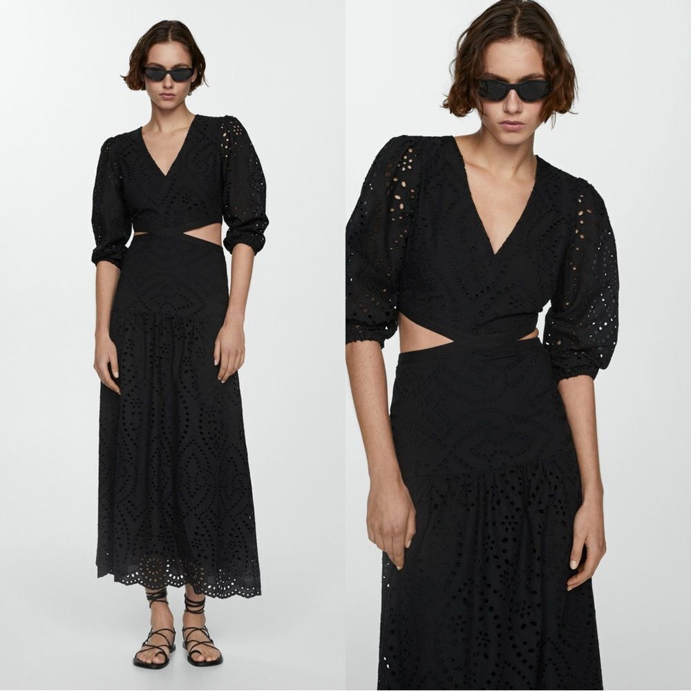 MANGO EMBROIDERED DRESS WITH SLITS